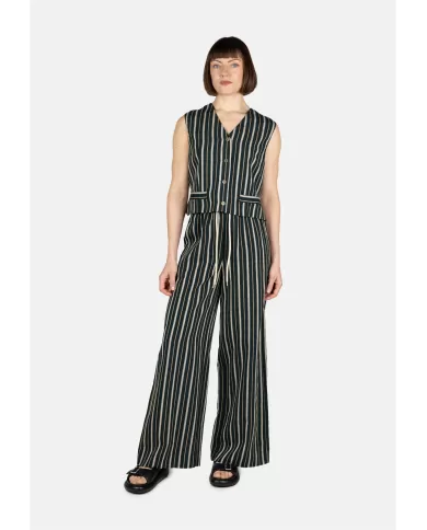 Andriani TELA Pantaloni donna rigati nero beige 140142 010495.Y001