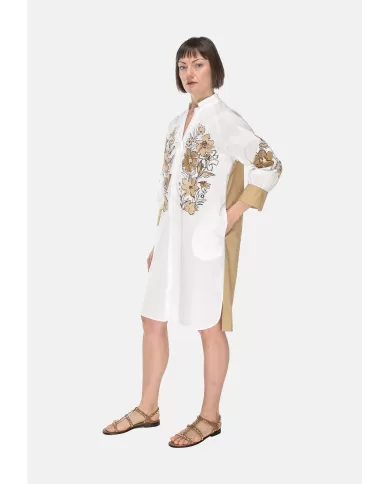 Andriani ROSSO 35 Abito chemisier donna white + beige flower panel S6951V 7172.908