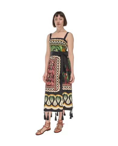 Andriani FARM RIO Abito in lino fantasia tropicale nero 331961.COCONUT