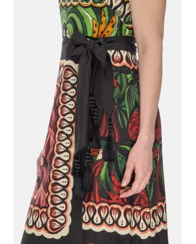 Andriani FARM RIO Abito in lino fantasia tropicale nero 331961.COCONUT