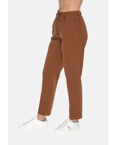 Andriani MYTHS Pantaloni donna in lino con coulisse Marrone Bruciato 25D18 85.347
