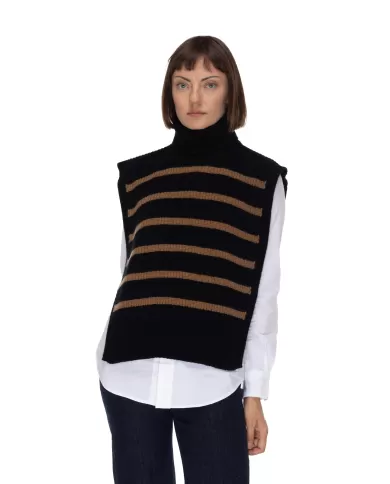 Andriani DAVANTINO Maglia donna lana rigata nero cammello DAV01R.05