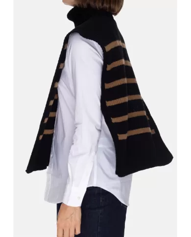 Andriani DAVANTINO Maglia donna lana rigata nero cammello DAV01R.05