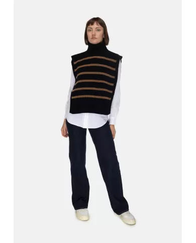 Andriani DAVANTINO Maglia donna lana rigata nero cammello DAV01R.05