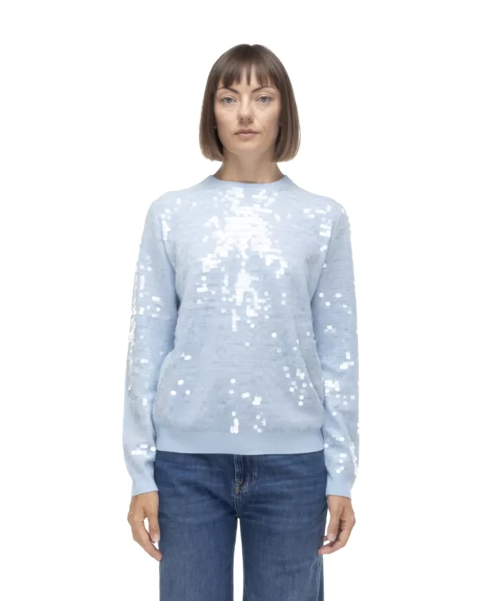 Andriani SEMI COUTURE Maglia donna paillettes Celeste Y5WD22.L36-1