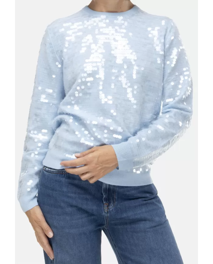 Andriani SEMI COUTURE Maglia donna paillettes Celeste Y5WD22.L36-1