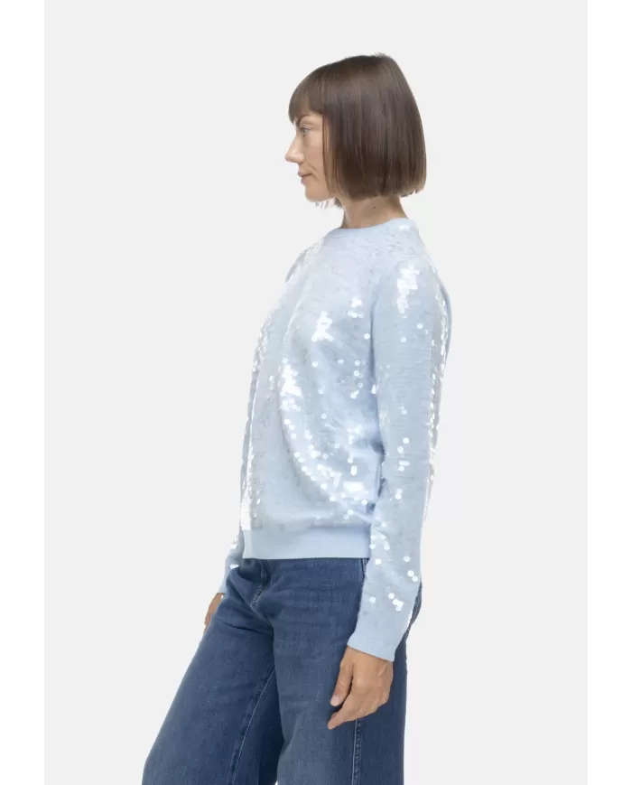 Andriani SEMI COUTURE Maglia donna paillettes Celeste Y5WD22.L36-1