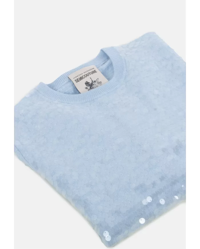 Andriani SEMI COUTURE Maglia donna paillettes Celeste Y5WD22.L36-1