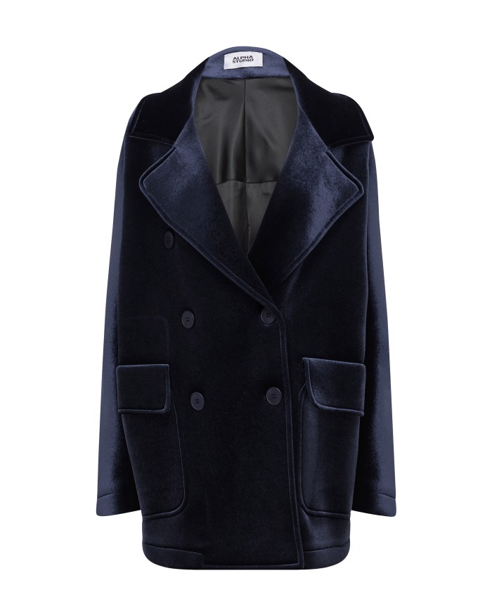 ALPHA STUDIO Giaacca doppiopetto in velluto blu notte