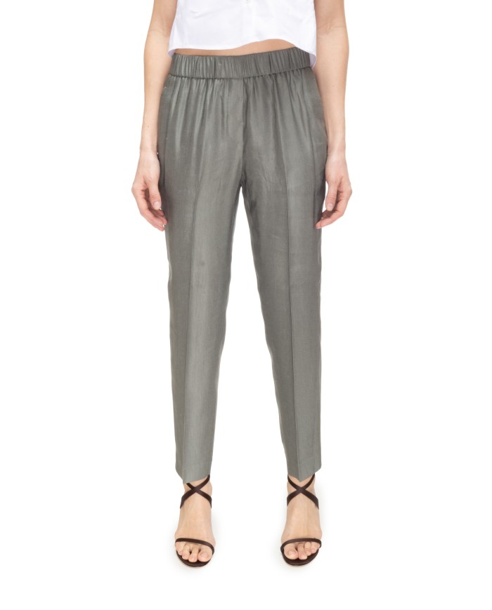 PESERICO Pantaloni donna a vita alta verde