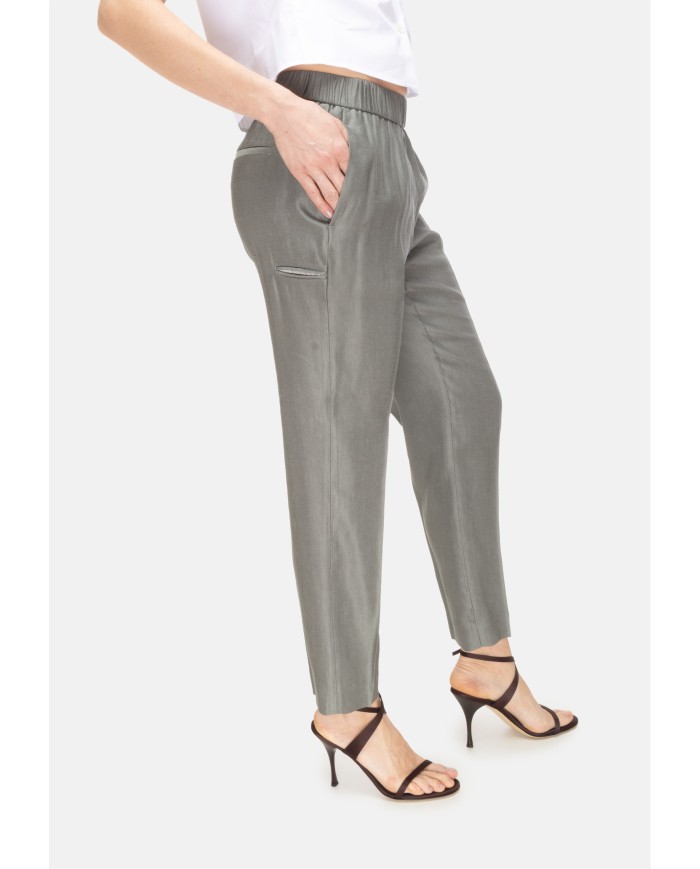PESERICO Pantaloni donna a vita alta verde