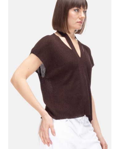 ALPHA STUDIO Maglia donna lurex marrone
