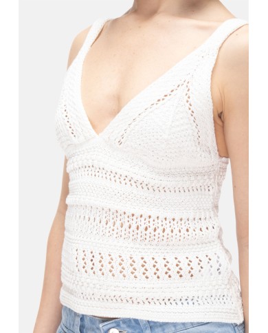 ALPHA STUDIO Top donna uncinetto bianco