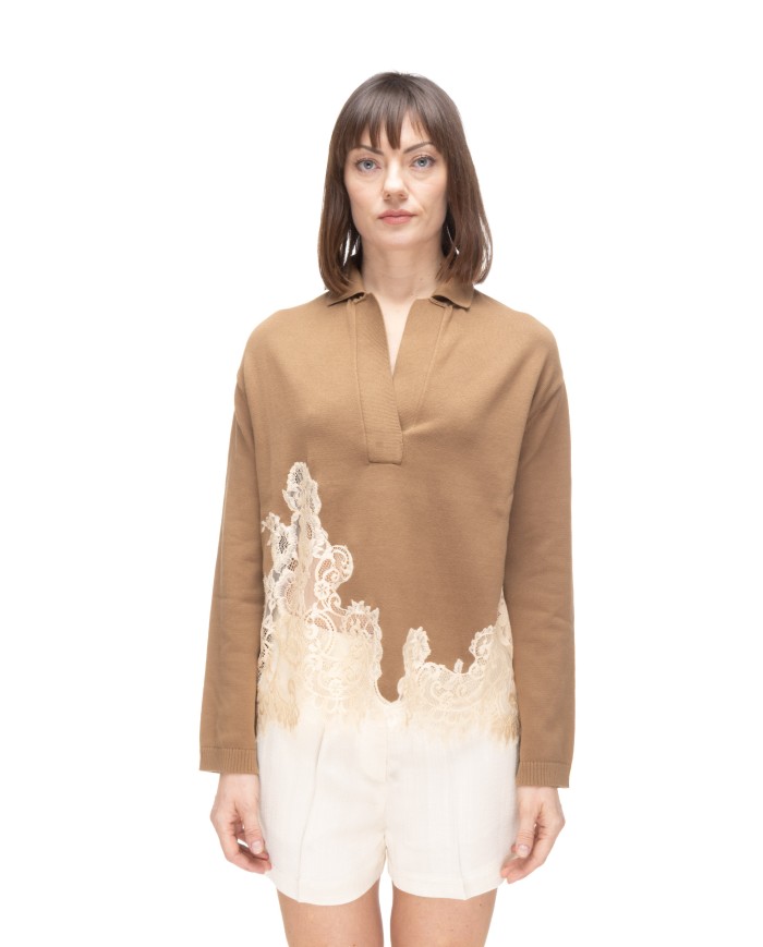 SEMI COUTURE Maglia donna pizzo beige