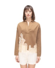 SEMI COUTURE Maglia donna pizzo beige
