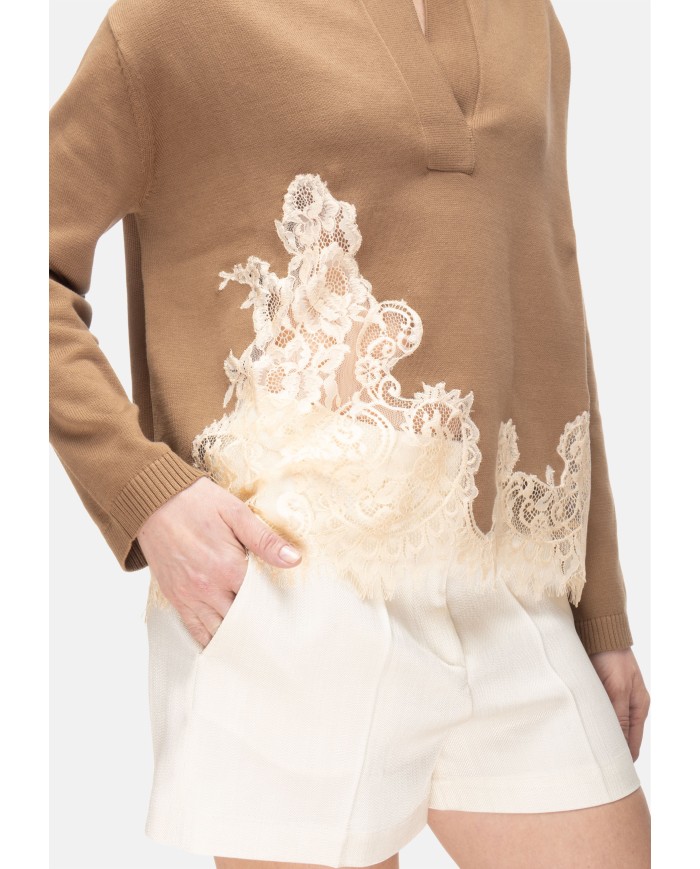 SEMI COUTURE Maglia donna pizzo beige