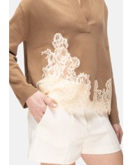 SEMI COUTURE Maglia donna pizzo beige