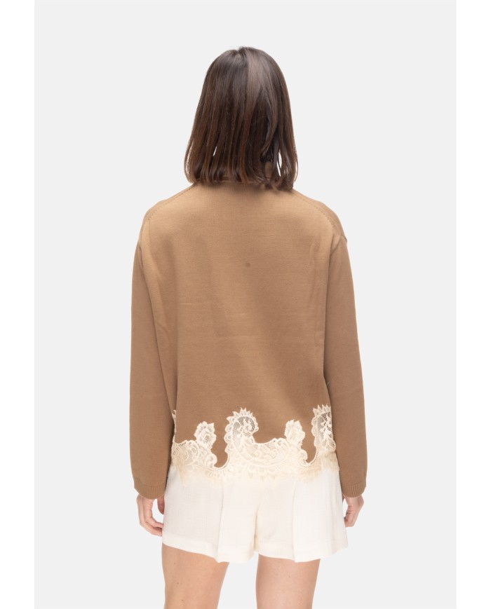 SEMI COUTURE Maglia donna pizzo beige
