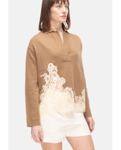 SEMI COUTURE Maglia donna pizzo beige