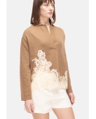 SEMI COUTURE Maglia donna pizzo beige
