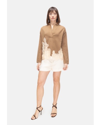 SEMI COUTURE Maglia donna pizzo beige
