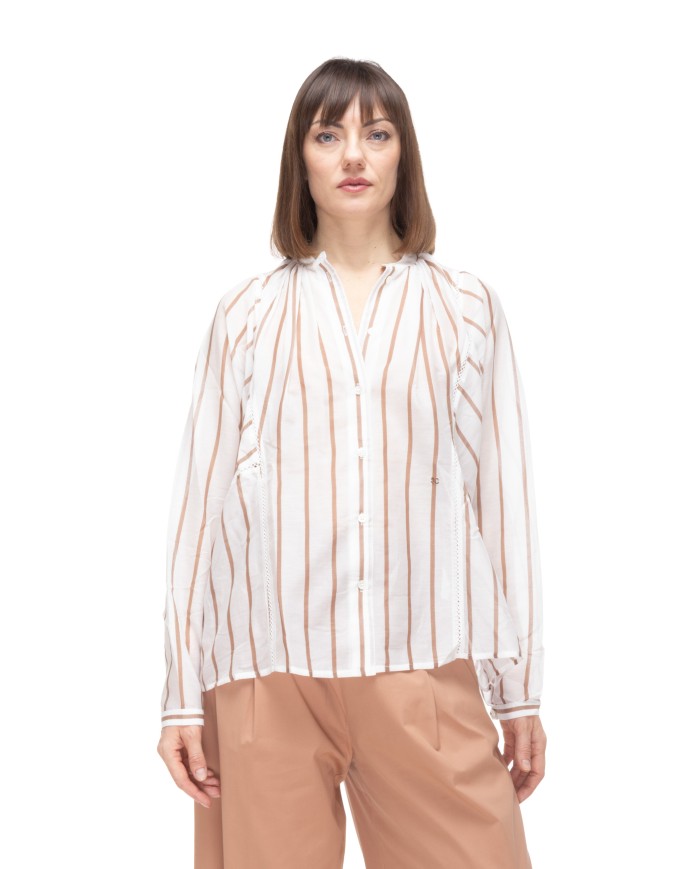 SEMI COUTURE Camicia over donna a righe bianca beige