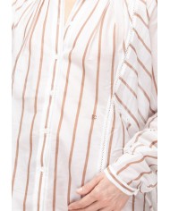 SEMI COUTURE Camicia over donna a righe bianca beige