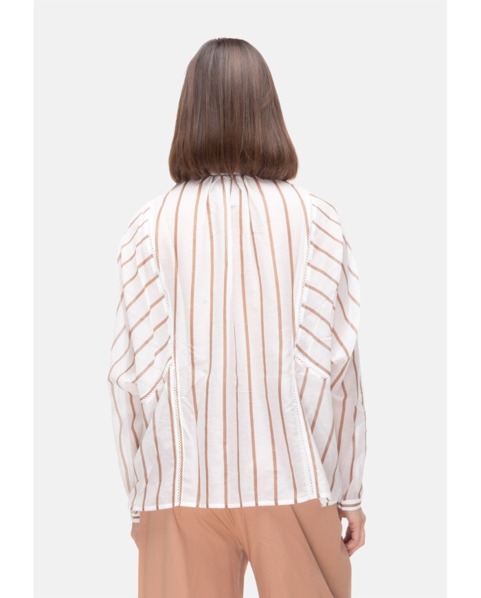 SEMI COUTURE Camicia over donna a righe bianca beige