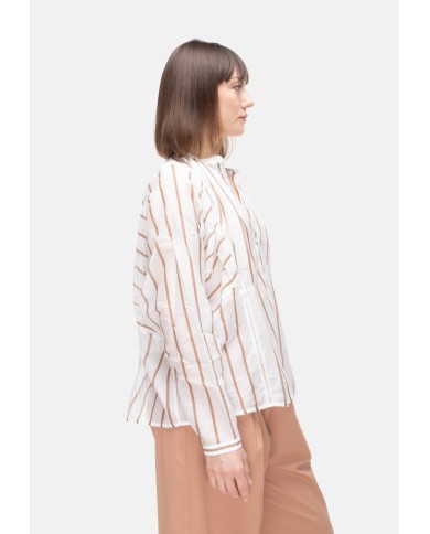 SEMI COUTURE Camicia over donna a righe bianca beige