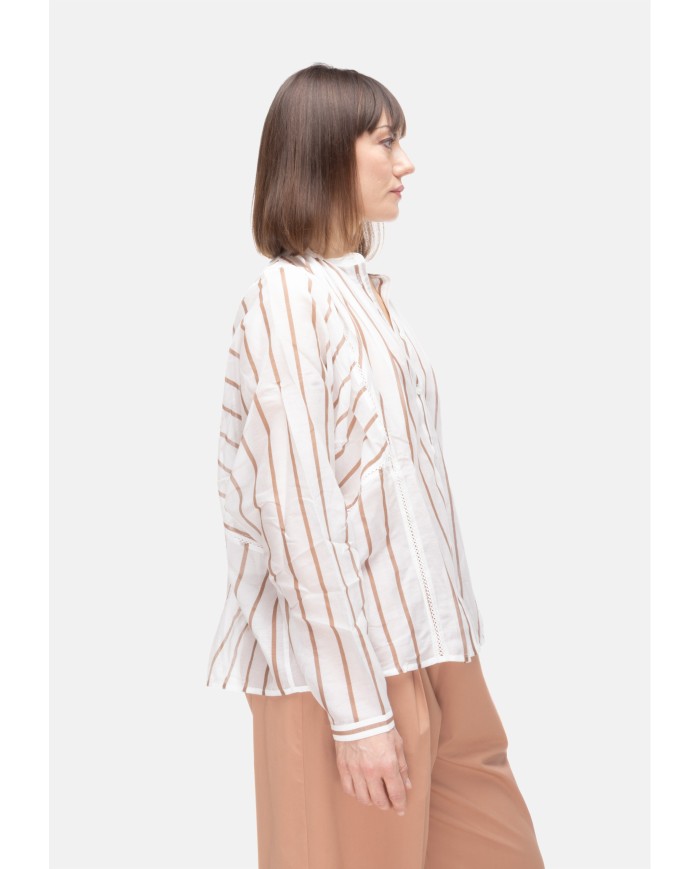 SEMI COUTURE Camicia over donna a righe bianca beige
