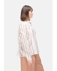 SEMI COUTURE Camicia over donna a righe bianca beige