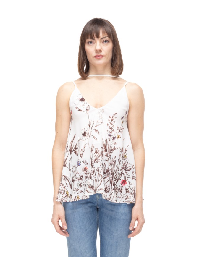 SEMI COUTURE Top donna fantasia fiori Avorio