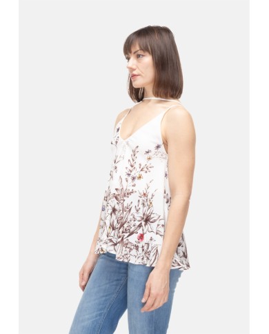 SEMI COUTURE Top donna fantasia fiori Avorio