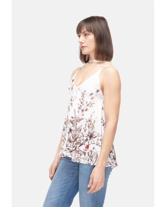 SEMI COUTURE Top donna fantasia fiori Avorio