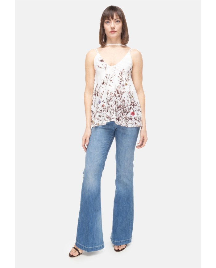 SEMI COUTURE Top donna fantasia fiori Avorio