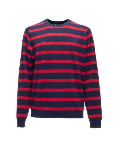 SUN 68 Maglia uomo girocollo a righe NAVY BLUE/ROSSO