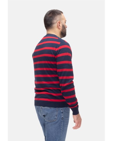 SUN 68 Maglia uomo girocollo a righe NAVY BLUE/ROSSO