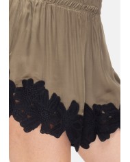 A PAPER KID Shorts donna con pizzo Verde militare