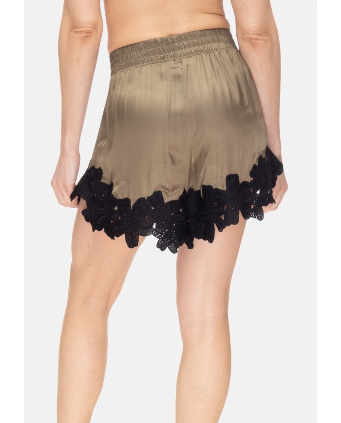 A PAPER KID Shorts donna con pizzo Verde militare