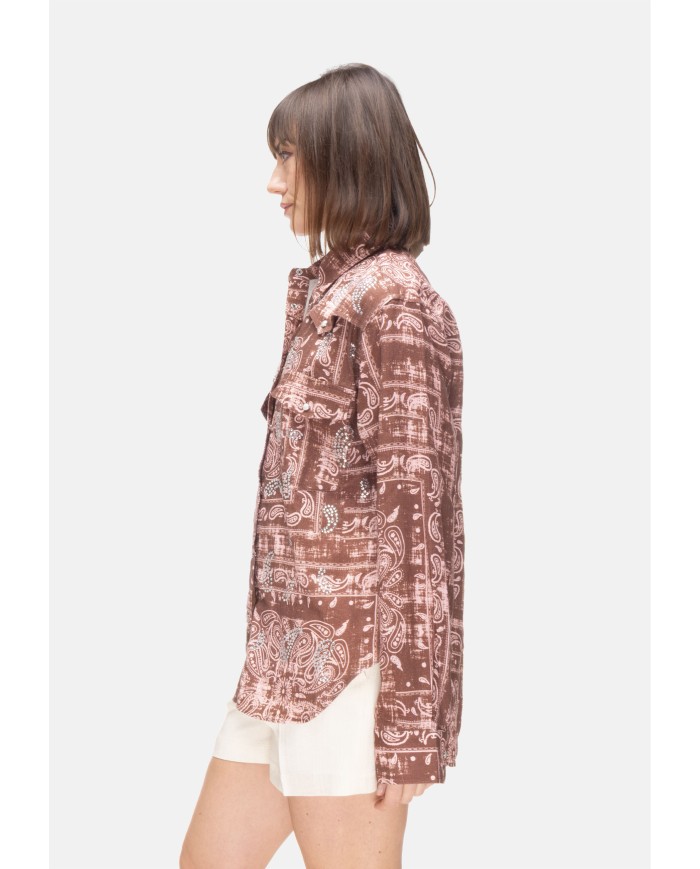A PAPER KID Camicia donna con strass Marrone
