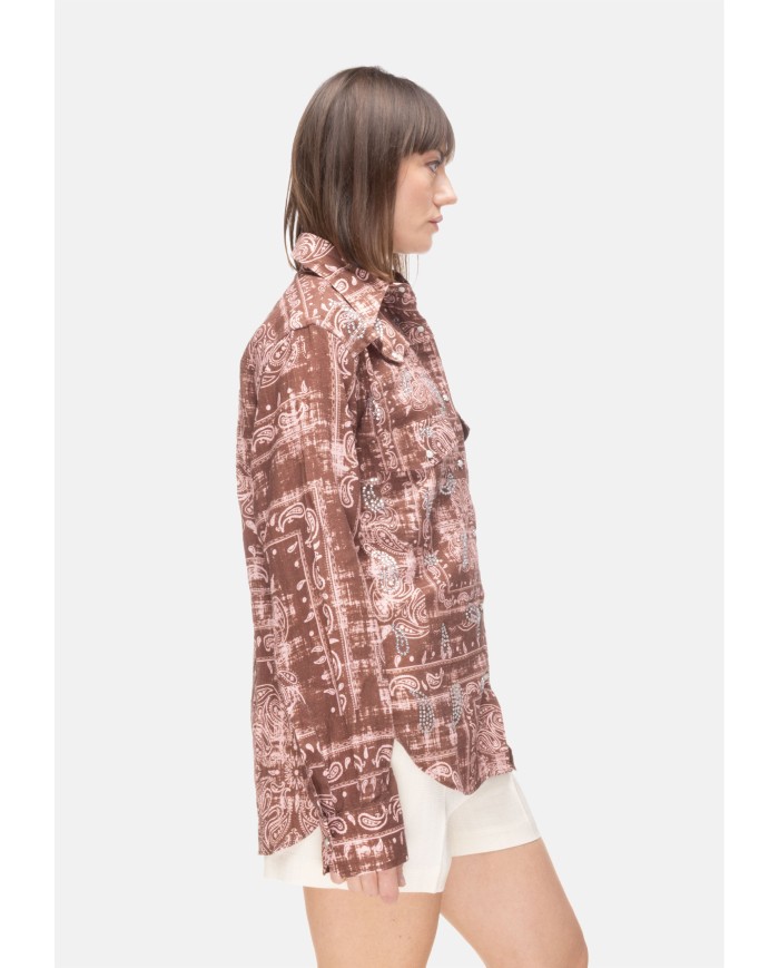 A PAPER KID Camicia donna con strass Marrone