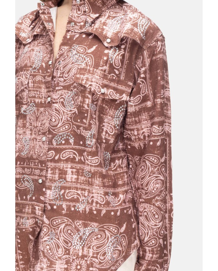 A PAPER KID Camicia donna con strass Marrone