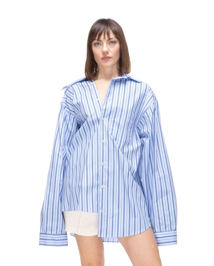 A PAPER KID Camicia over donna a righe Celeste