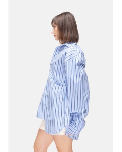 A PAPER KID Camicia over donna a righe Celeste