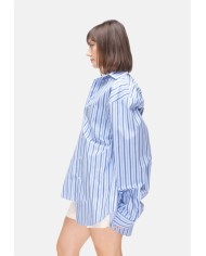 A PAPER KID Camicia over donna a righe Celeste
