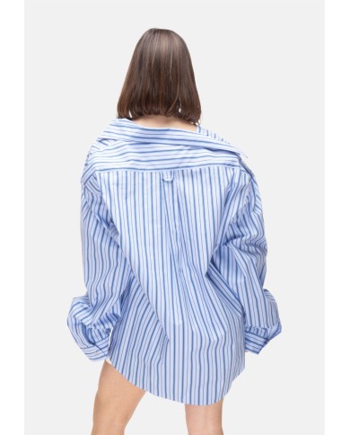 A PAPER KID Camicia over donna a righe Celeste