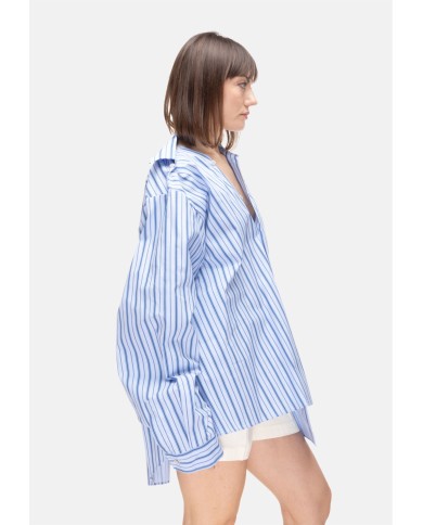 A PAPER KID Camicia over donna a righe Celeste