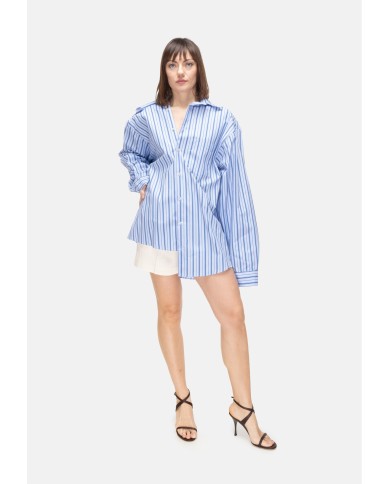 A PAPER KID Camicia over donna a righe Celeste