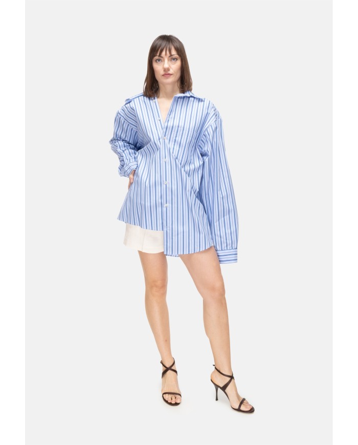 A PAPER KID Camicia over donna a righe Celeste