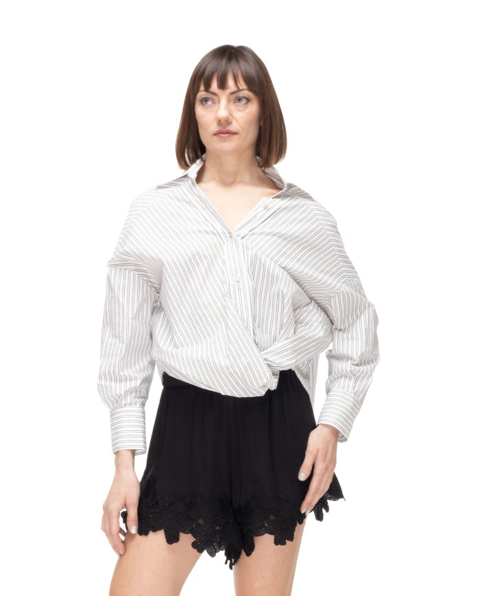 A PAPER KID Camicia over donna rigata bianco nero
